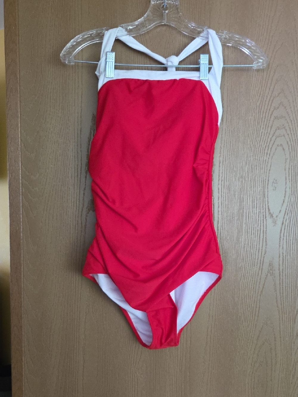 Womens Red One-Piece Swimsuit with White Straps...size Med